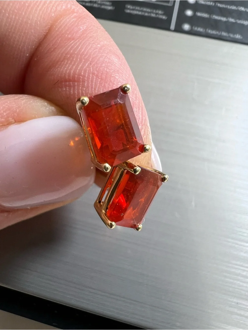 Vintage 14k Gold Orange Rectangular Stud Earrings